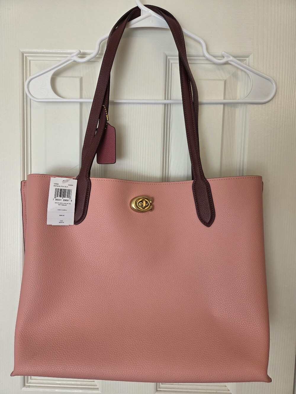 NWT Coach Pink Tote with Burgundy Straps and Gold Hardware